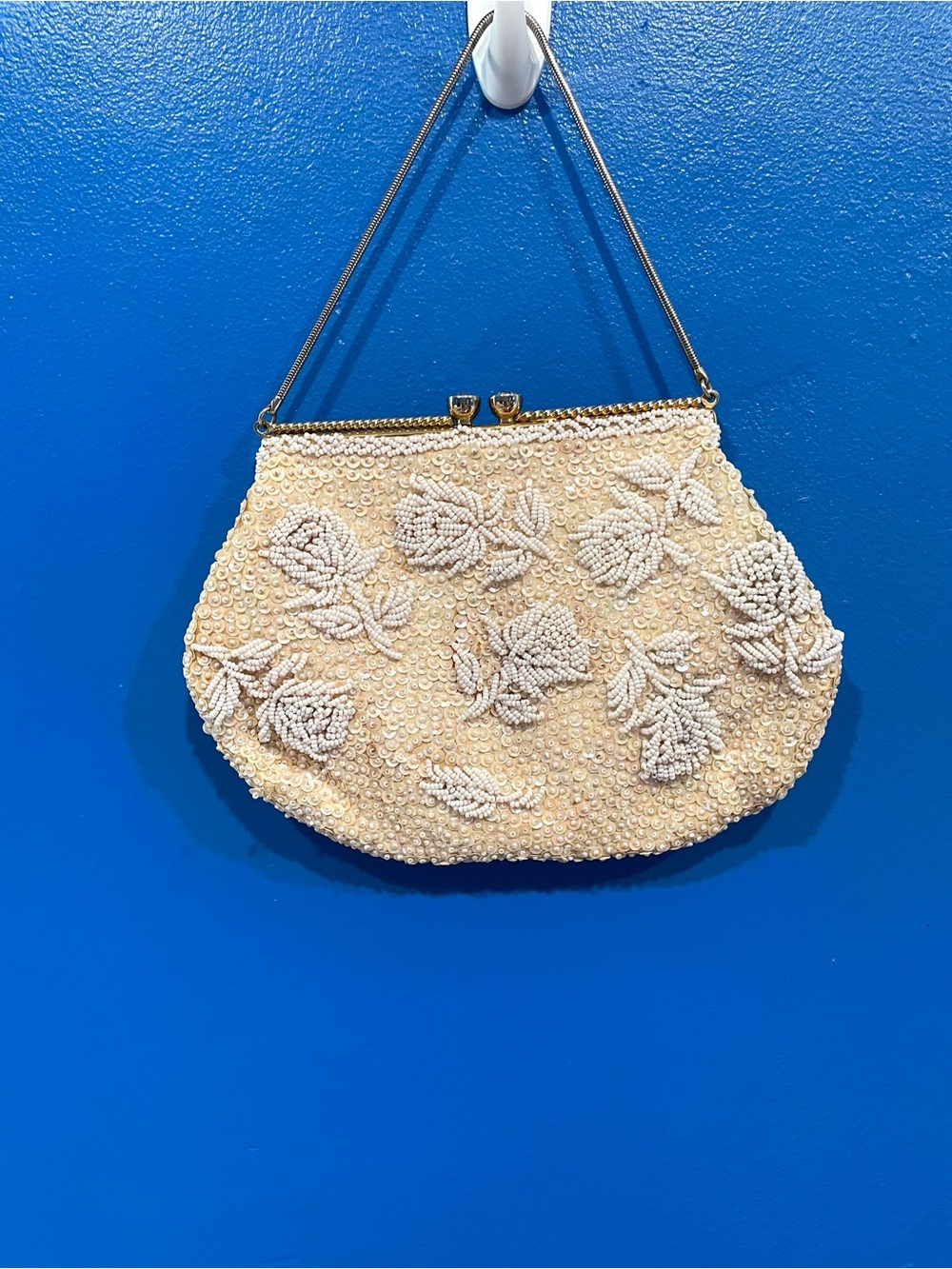 Ivory Beaded Floral Evening Clutch